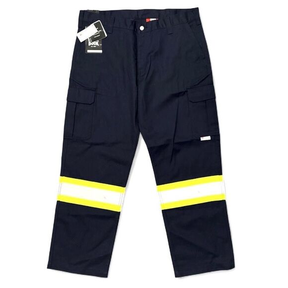 Tough Duck Pants Mens 38x30 Navy Hi-Vis Reflective 3M Scotchlite Cargo Work DWR - Picture 1 of 13